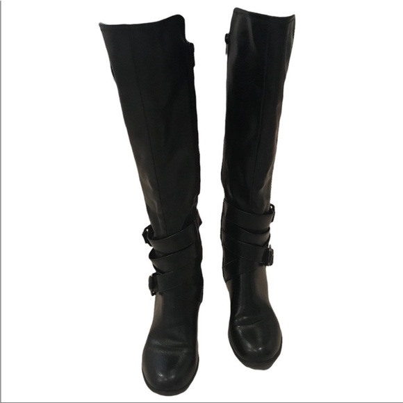 Nicole Rugby Black Knee High Buckle Detail Side Zip Boots Size 6M - Picture 5 of 10
